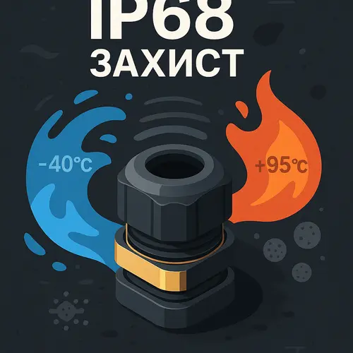 { "alt_text": "Герметичні кабельні затискачі IP68 забезпечують надійний захист від вологи та пилу." }