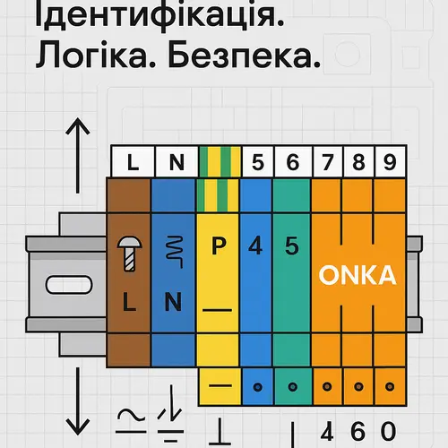 { "alt_text": "Маркування клем ONKA на електричних пристроях для легшої ідентифікації." }
