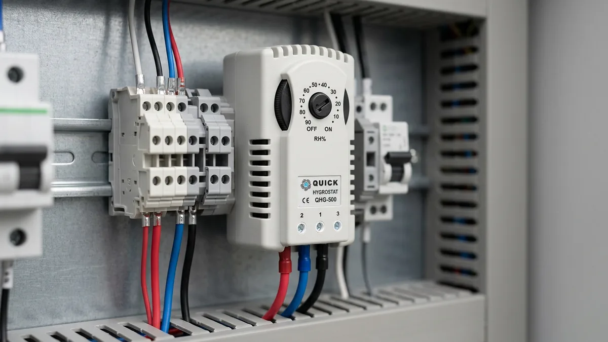 Щитовий гігростат ESEN QHG-500 на DIN-рейці всередині електрошафи