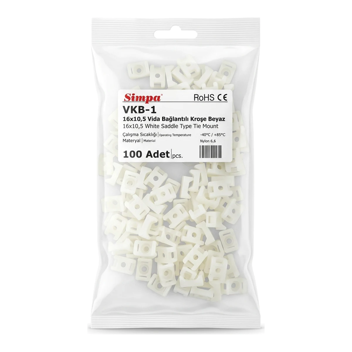 Майданчики під гвинт SIMPA VKB-1 16×10,5 білі, упаковка 100 шт.