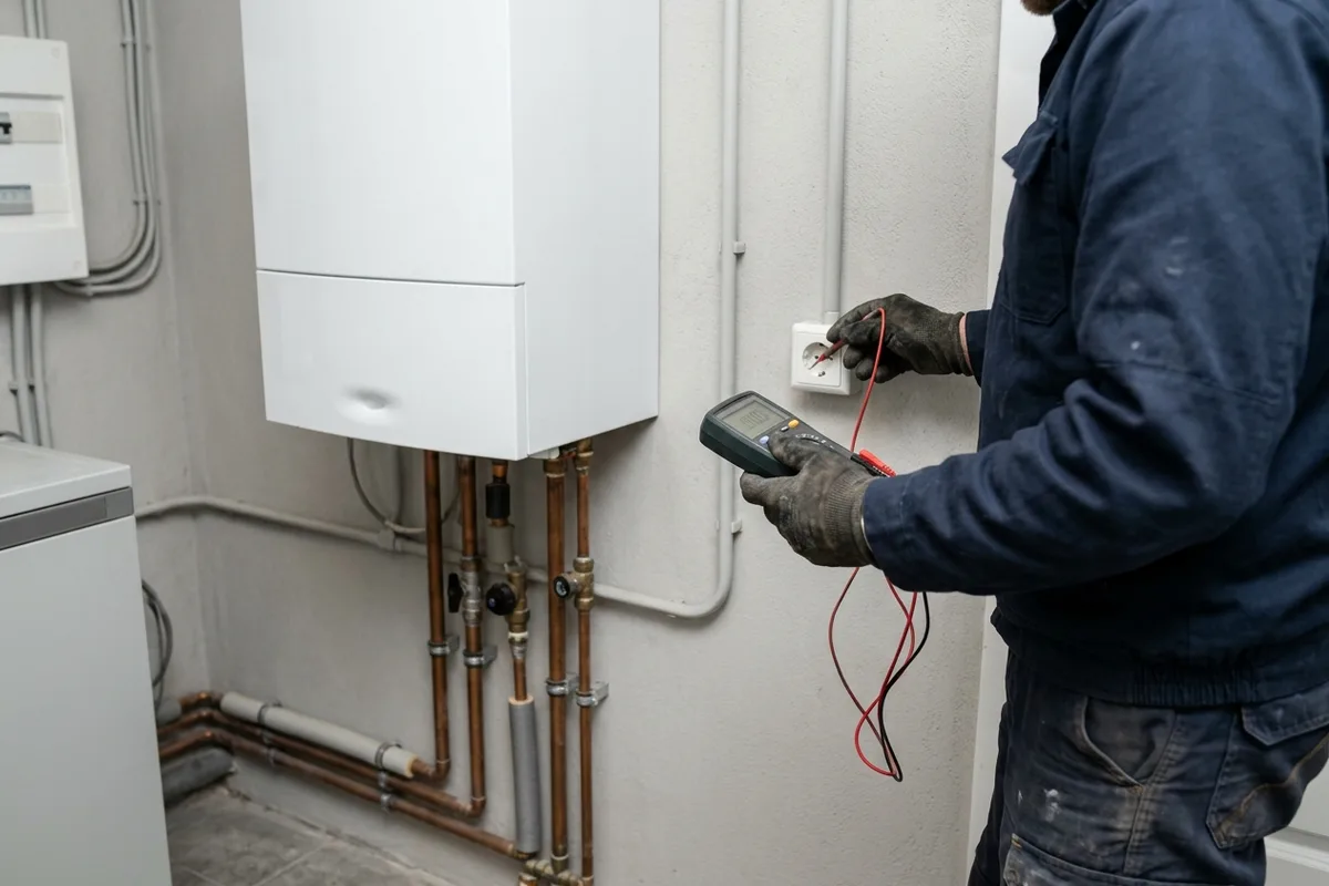 Перевірка напруги та заземлення розетки газового котла при роботі від резервного живлення
